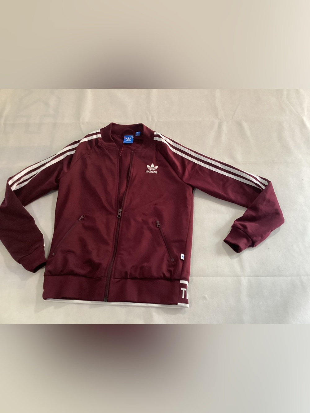 Adidas Burgundy Jacket with White Stripes size xsmall 6/15